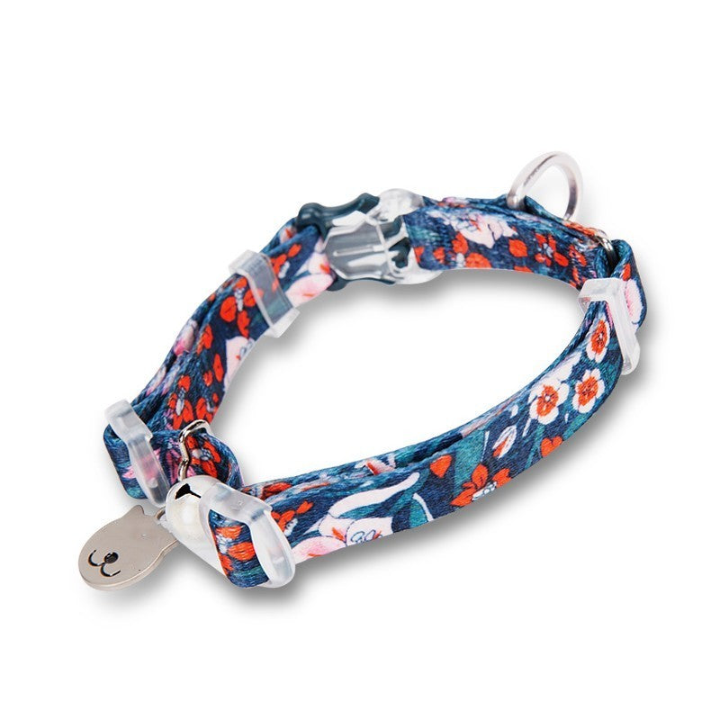 JMT-122762 Fragmented Flower Design Cat Collar with Bell - Multiple Sizes Available