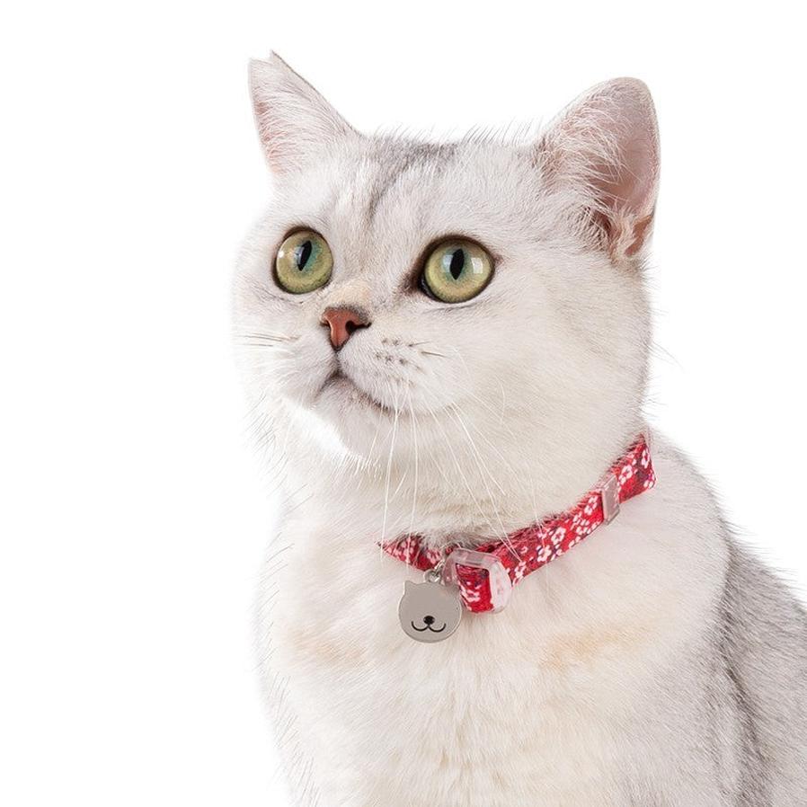 JMT-122762 Fragmented Flower Design Cat Collar with Bell - Multiple Sizes Available