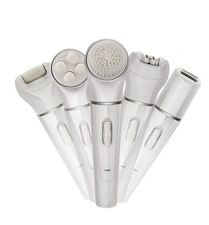 JMT-123402 5-in-1 Multi-Functional Portable Face and Body Electric Massager and Skin Care Scrubber with Latex Brush Heads