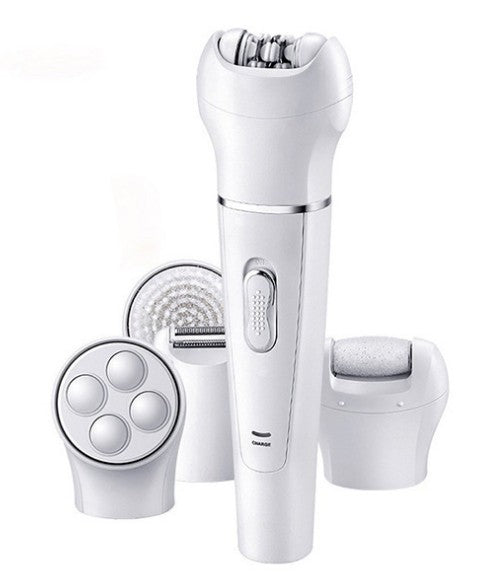 JMT-123402 5-in-1 Multi-Functional Portable Face and Body Electric Massager and Skin Care Scrubber with Latex Brush Heads