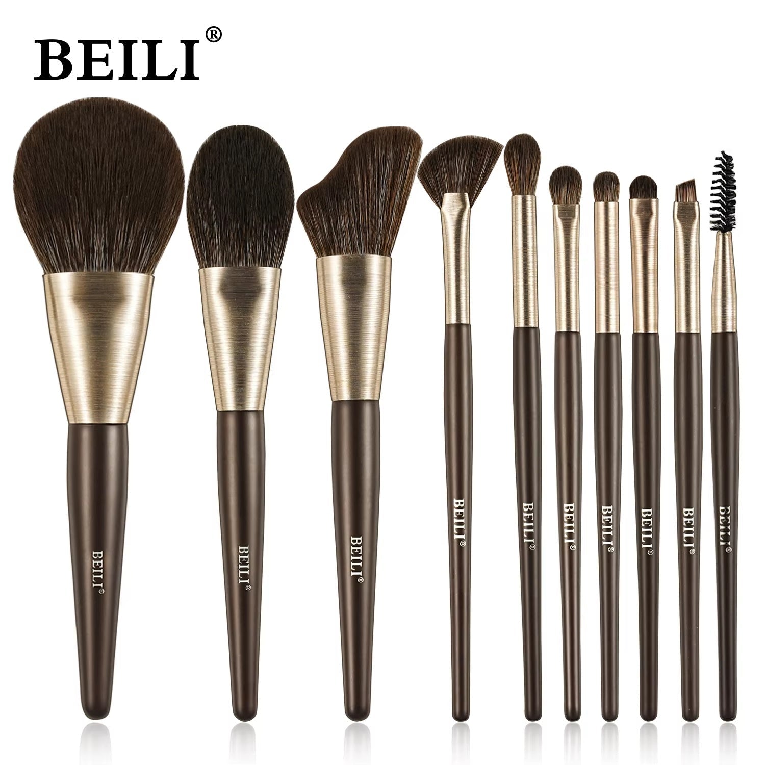 JMT-123530 10-Piece Christmas Makeup Brush Set with Synthetic Kabuki Brushes for Foundation, Concealer, and Eyeshadow Application