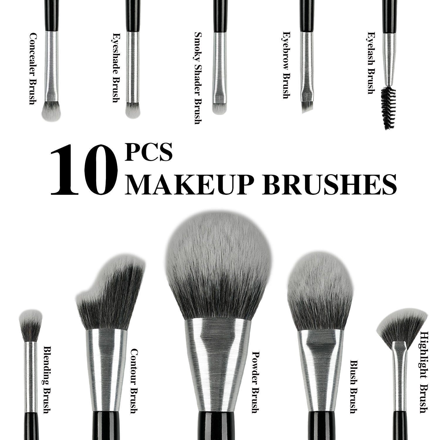 JMT-123530 10-Piece Christmas Makeup Brush Set with Synthetic Kabuki Brushes for Foundation, Concealer, and Eyeshadow Application