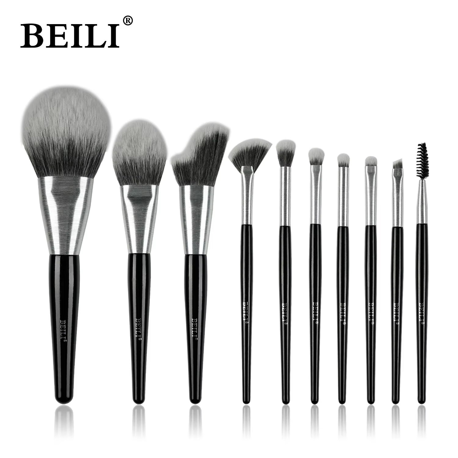 JMT-123530 10-Piece Christmas Makeup Brush Set with Synthetic Kabuki Brushes for Foundation, Concealer, and Eyeshadow Application