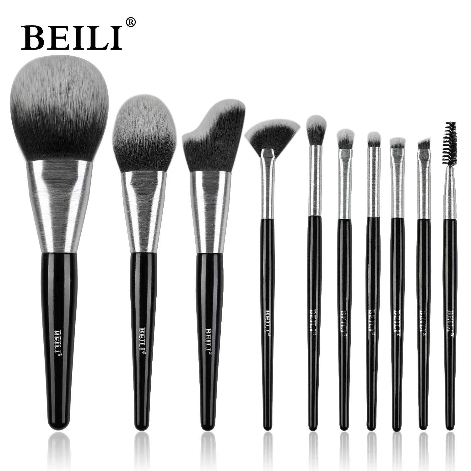 JMT-123530 10-Piece Christmas Makeup Brush Set with Synthetic Kabuki Brushes for Foundation, Concealer, and Eyeshadow Application