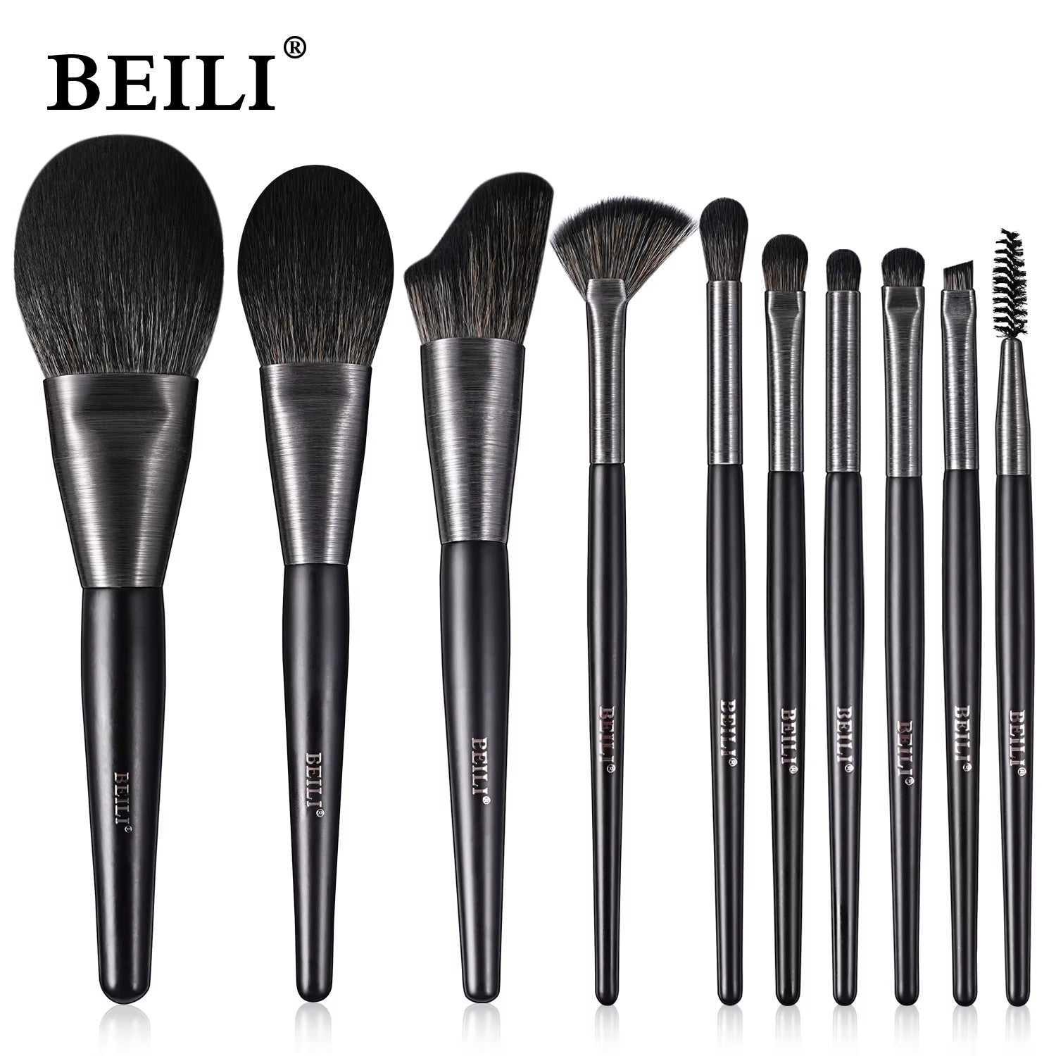 JMT-123530 10-Piece Christmas Makeup Brush Set with Synthetic Kabuki Brushes for Foundation, Concealer, and Eyeshadow Application