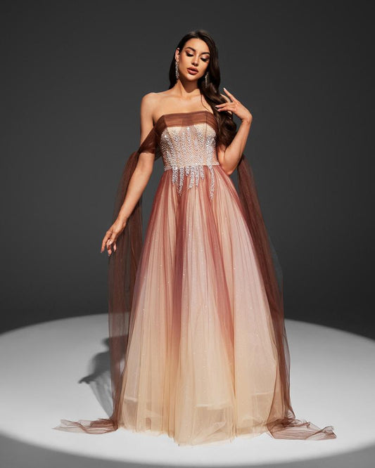 JMT-123658 Elegant Brown Evening Gown for Women - Style SH0017