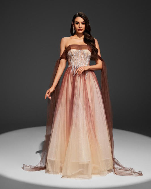 JMT-123658 Elegant Brown Evening Gown for Women - Style SH0017