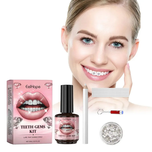 JMT-123786 Tooth Gem Application Kit with Silver Gems, Adhesive, and UV Light