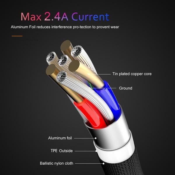 JMT-124106 90 Degree Gaming USB Charger for iPhone - 1.8m Fast Micro USB Data Cable with Intelligent Charging Protection