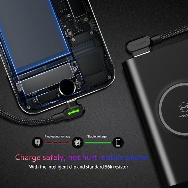 JMT-124106 90 Degree Gaming USB Charger for iPhone - 1.8m Fast Micro USB Data Cable with Intelligent Charging Protection