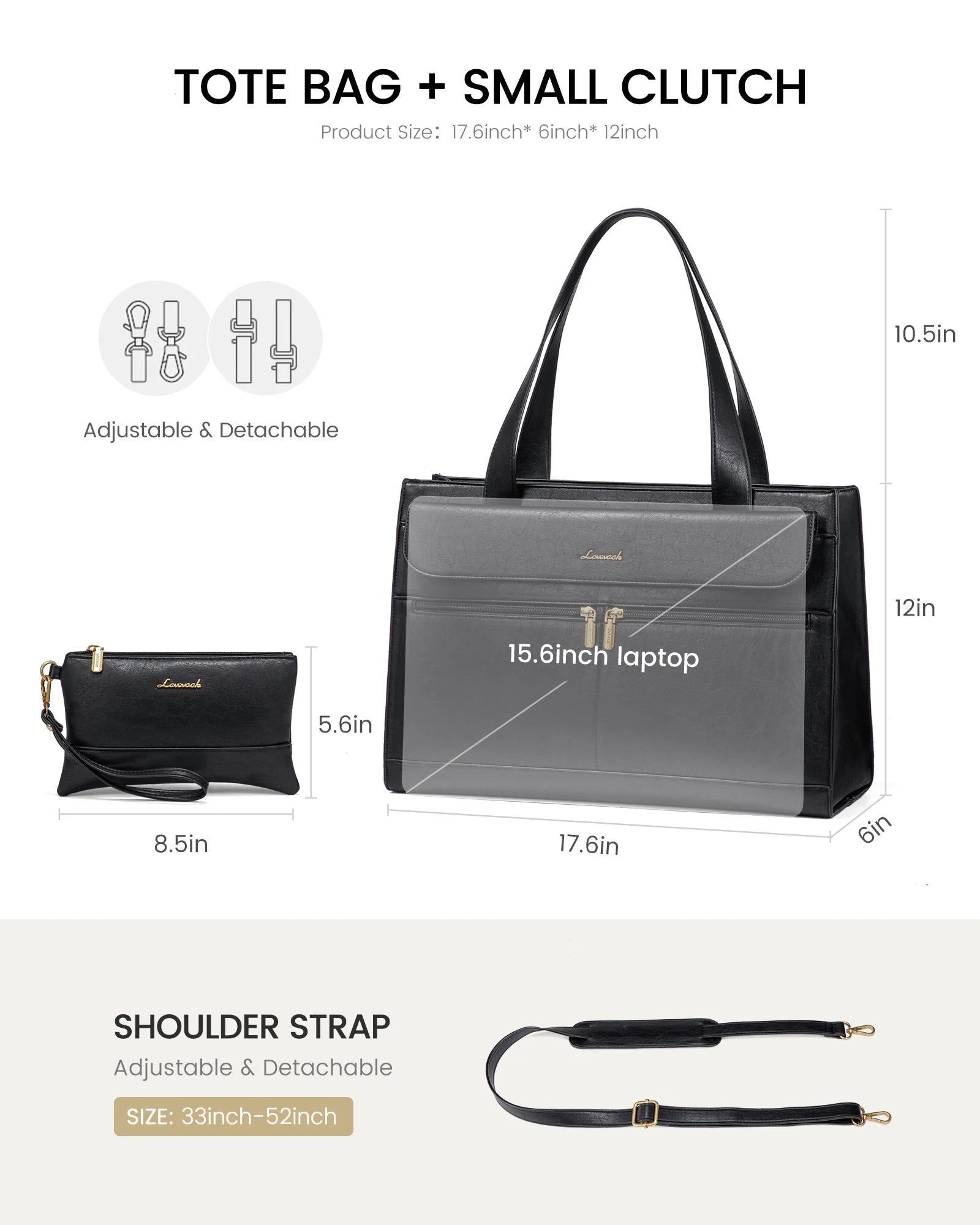 JMT-124234 Fashion Leather Laptop Bag Briefcase Set for Women, 15.6 Inch Work Tote and Handbag