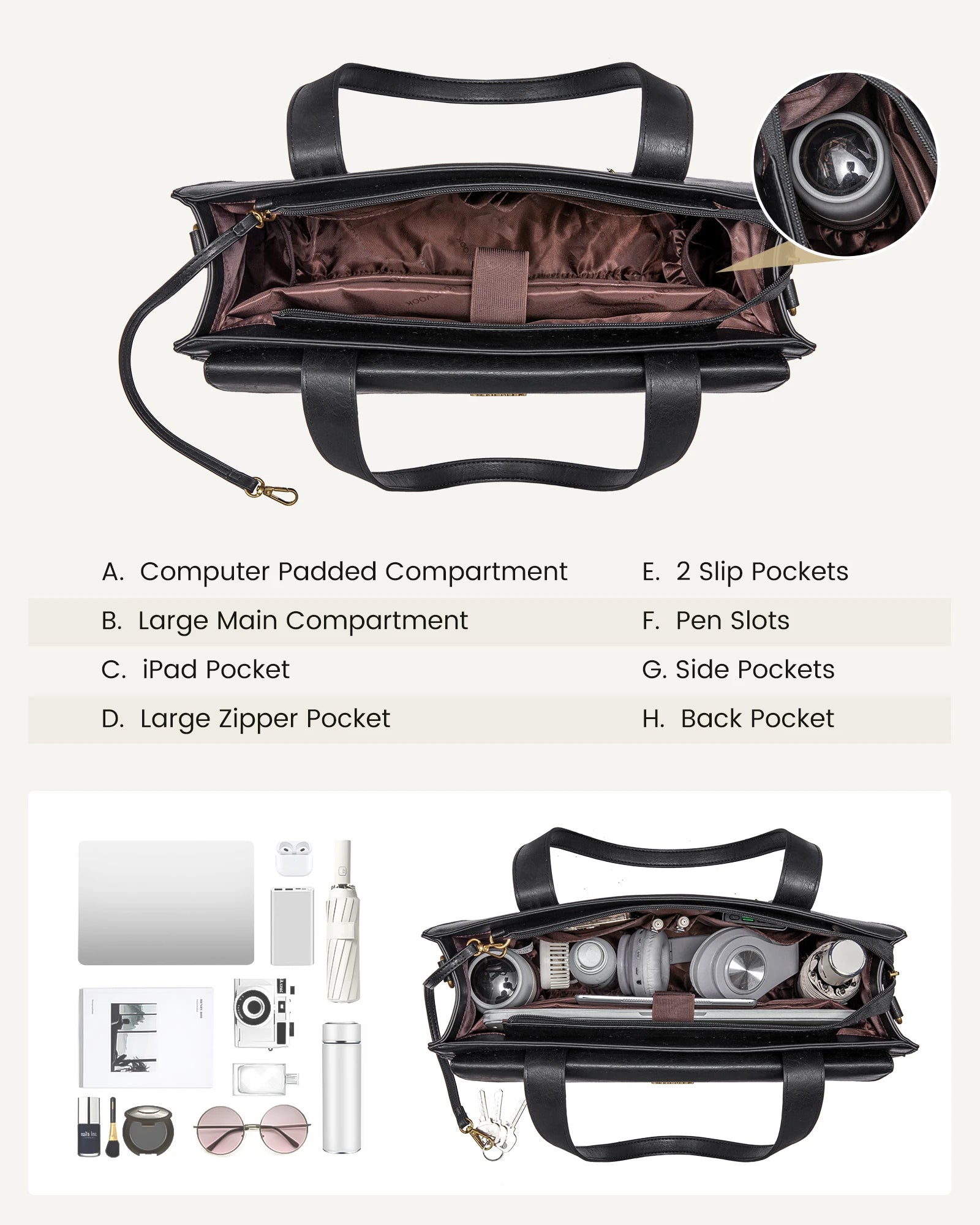 JMT-124234 Fashion Leather Laptop Bag Briefcase Set for Women, 15.6 Inch Work Tote and Handbag