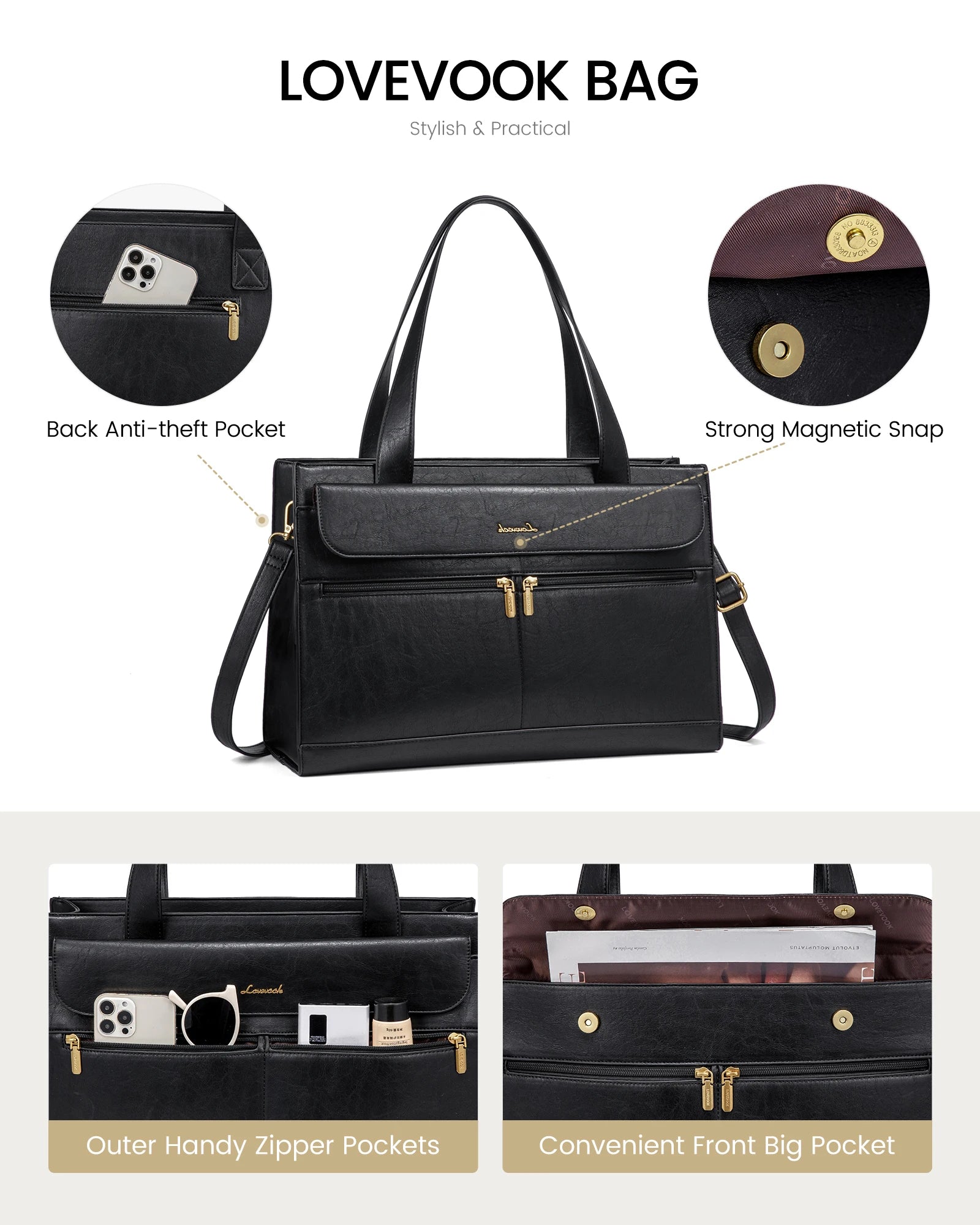 JMT-124234 Fashion Leather Laptop Bag Briefcase Set for Women, 15.6 Inch Work Tote and Handbag