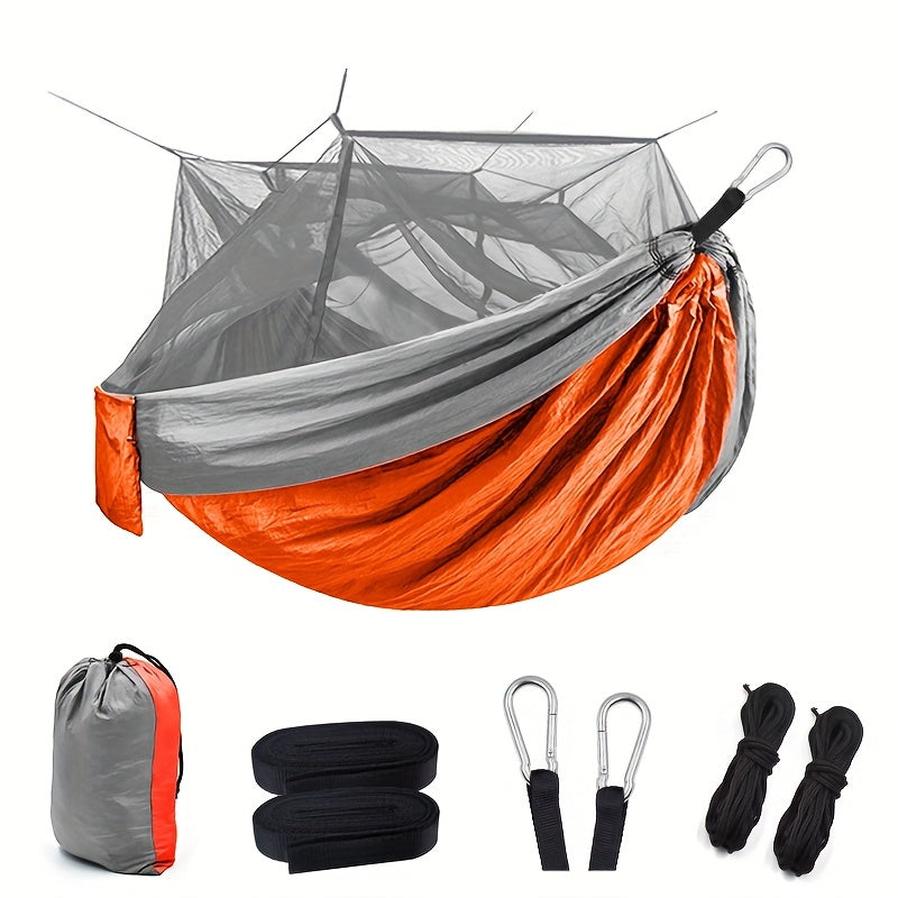 JMT-124298 Portable Double Hammock with Mosquito Net for 2 People – Ideal for Outdoor Hiking and Travel