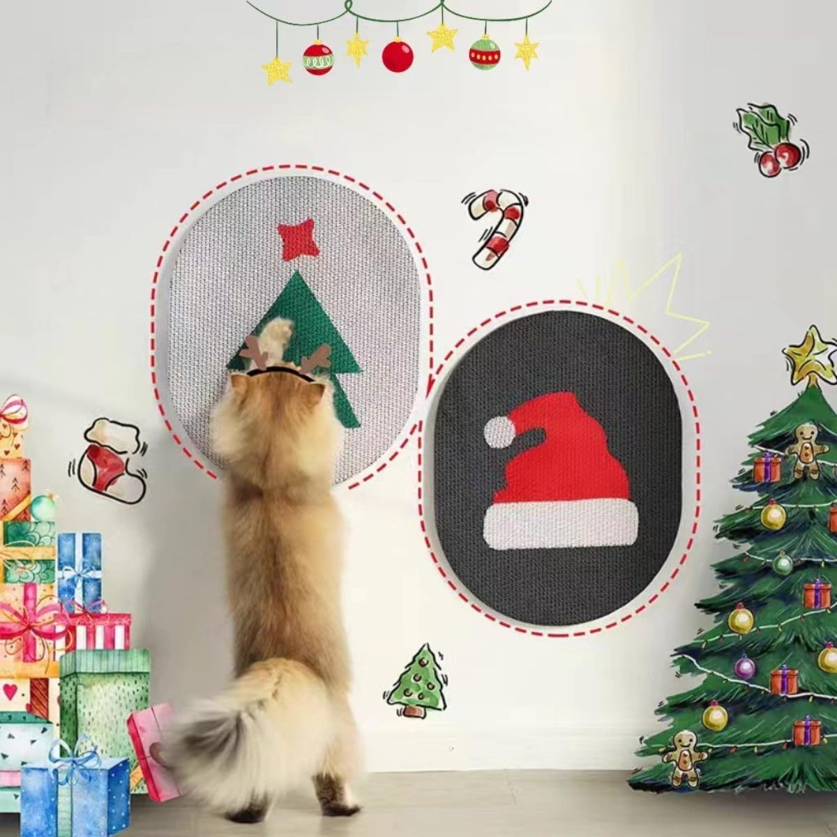 JMT-124426 Wall-Mounted Cat Scratching Pad with Catnip - Durable Corrugated Cardboard for Indoor Cats