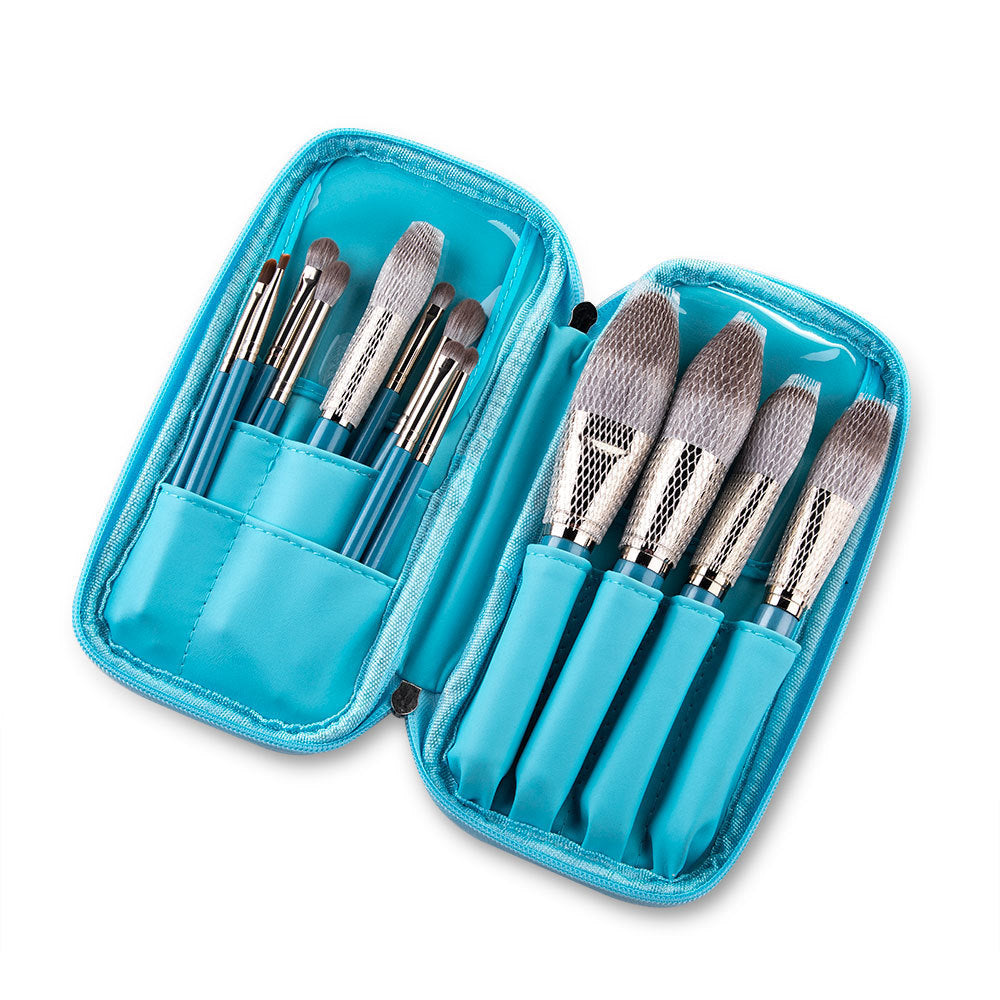 JMT-124682 13-Piece Professional Makeup Brush Set with Wooden Handles and Leather Carrying Bag