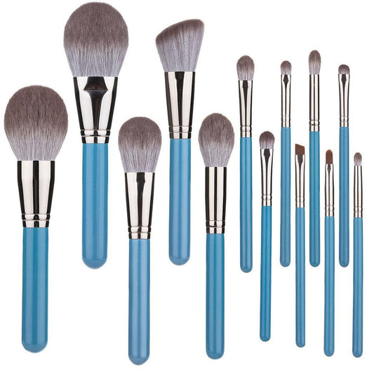 JMT-124682 13-Piece Professional Makeup Brush Set with Wooden Handles and Leather Carrying Bag