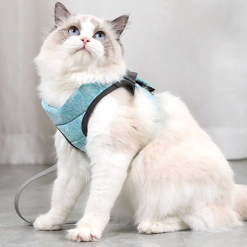 JMT-124746 Adjustable Cat Traction Rope with Chest Strap - Available in Gray and Blue, Sizes S, M, L
