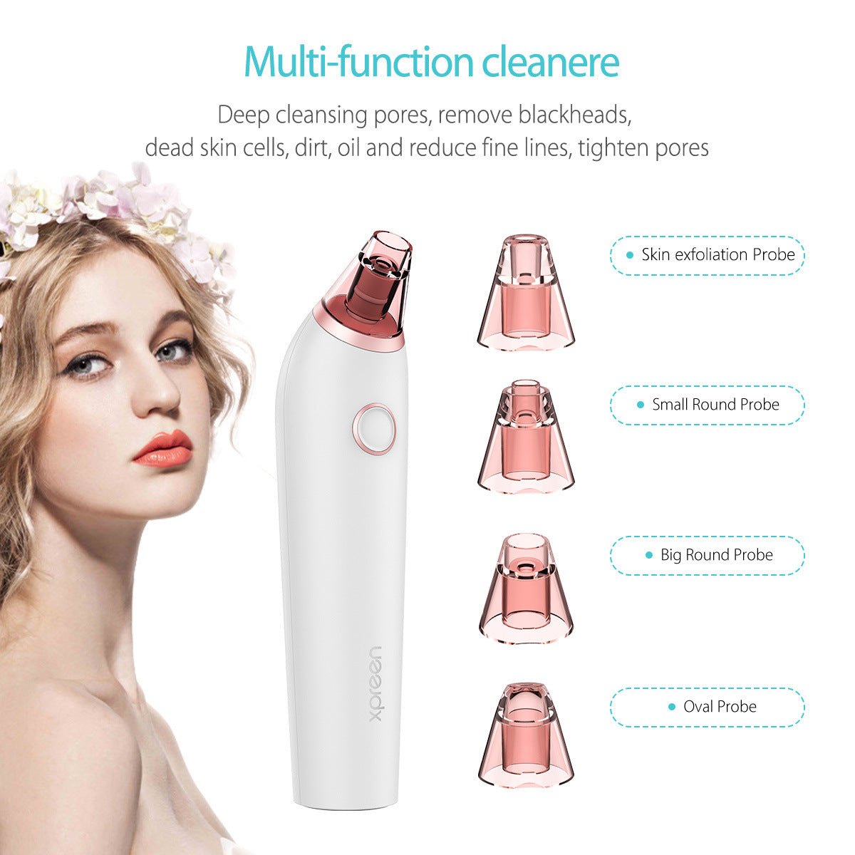 JMT-124810 Electric Micro-Crystal Blackhead Suction Device with Adjustable Suction Levels and Probes for Pore Cleaning