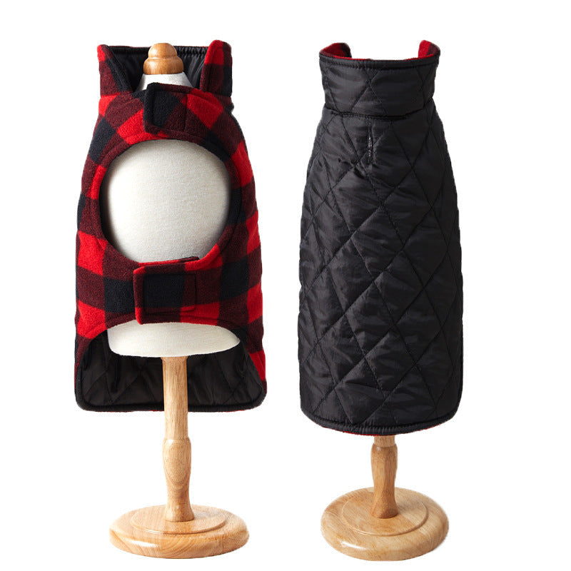 JMT-125322 Pet Thick Checks Reversible Vest in Black and Red Plaid - Available in S, M, L Sizes