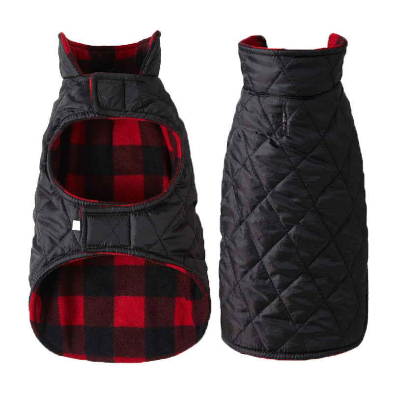 JMT-125322 Pet Thick Checks Reversible Vest in Black and Red Plaid - Available in S, M, L Sizes