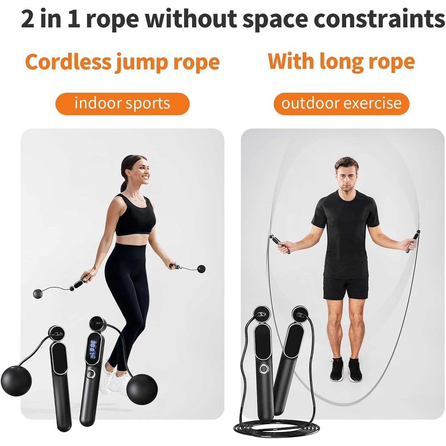 JMT-125642 Adjustable Digital Cordless Weighted Skipping Rope with Intelligent Features