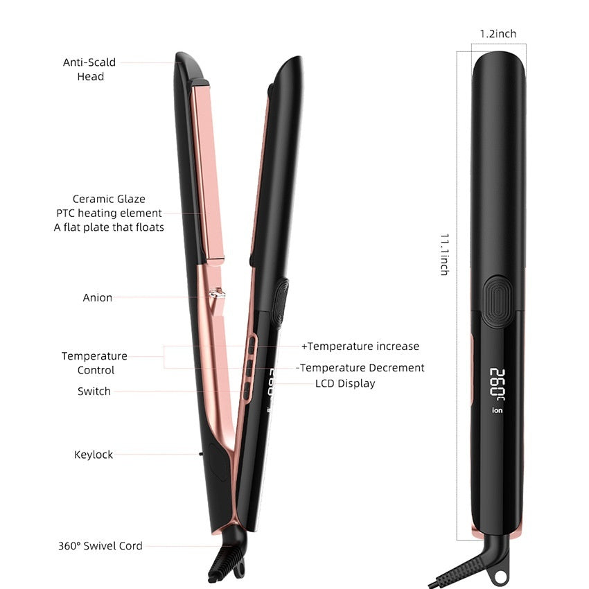 JMT-125706 Anion Hair Straightener and Curler with Real-Time Temperature Display