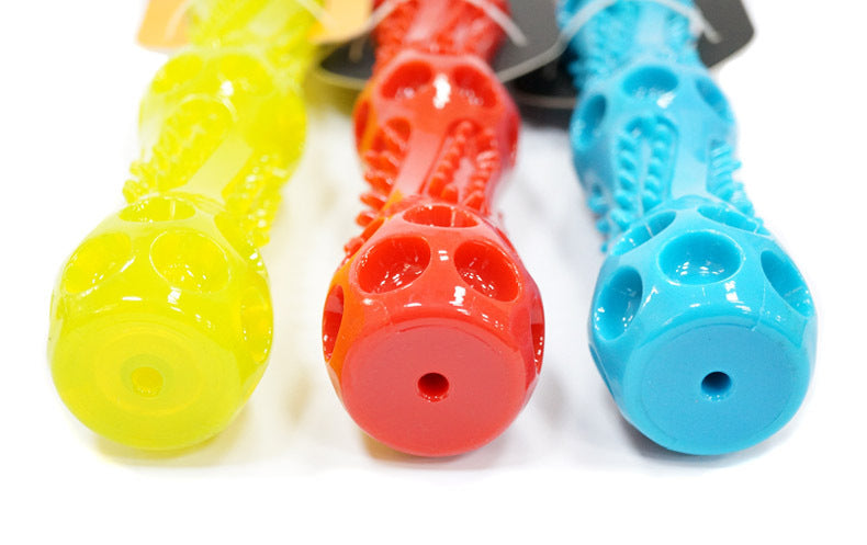 JMT-125706 Durable Dog Vocal Stick for Fetch and Dental Care – Soft & Hard Plastic, Squeaky Play Toy, Two Sizes Available