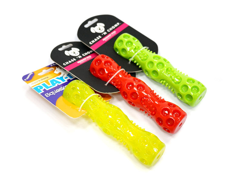 JMT-125706 Durable Dog Vocal Stick for Fetch and Dental Care – Soft & Hard Plastic, Squeaky Play Toy, Two Sizes Available