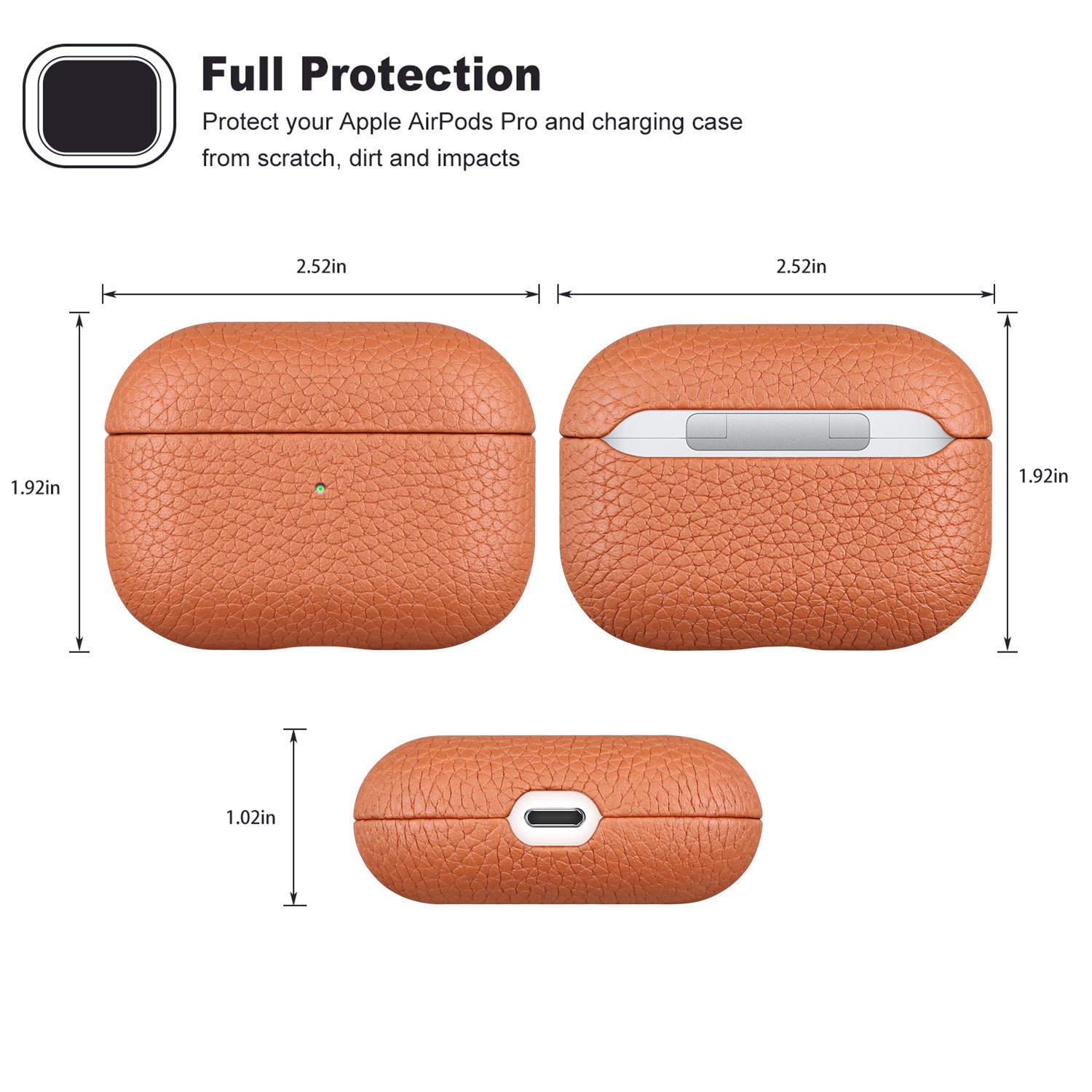 JMT-126538 Leather Earphone Case in Orange - Full Coverage Design for AirPods