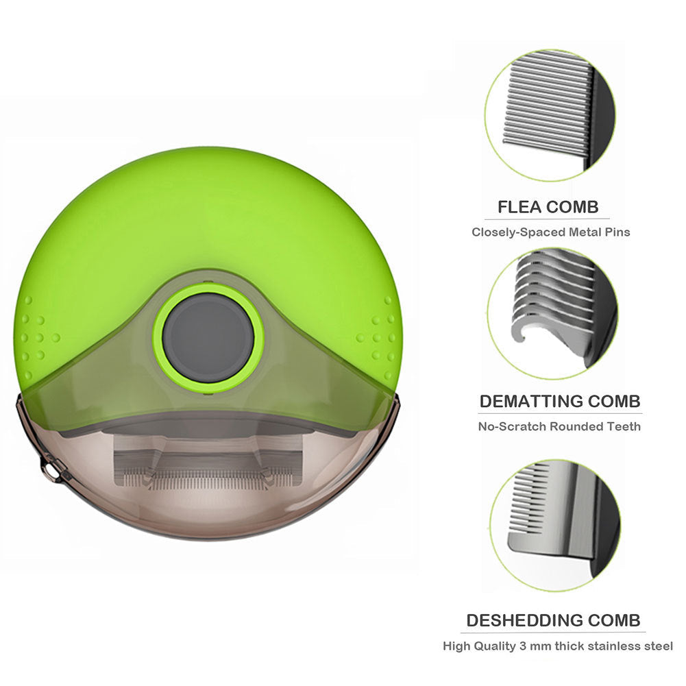JMT-126794 3-in-1 Rotating Pet Comb Brush in Orange and Green - ABS, PC, Stainless Steel, Compact Size