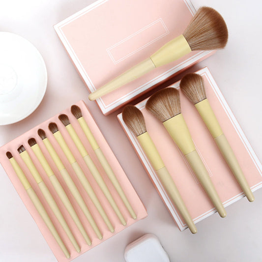JMT-126986 11-Piece Yellow Makeup Brush Set with Nylon Bristles and Long Handles