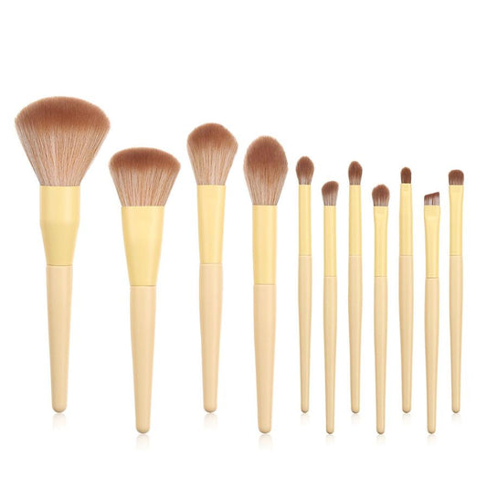 JMT-126986 11-Piece Yellow Makeup Brush Set with Nylon Bristles and Long Handles