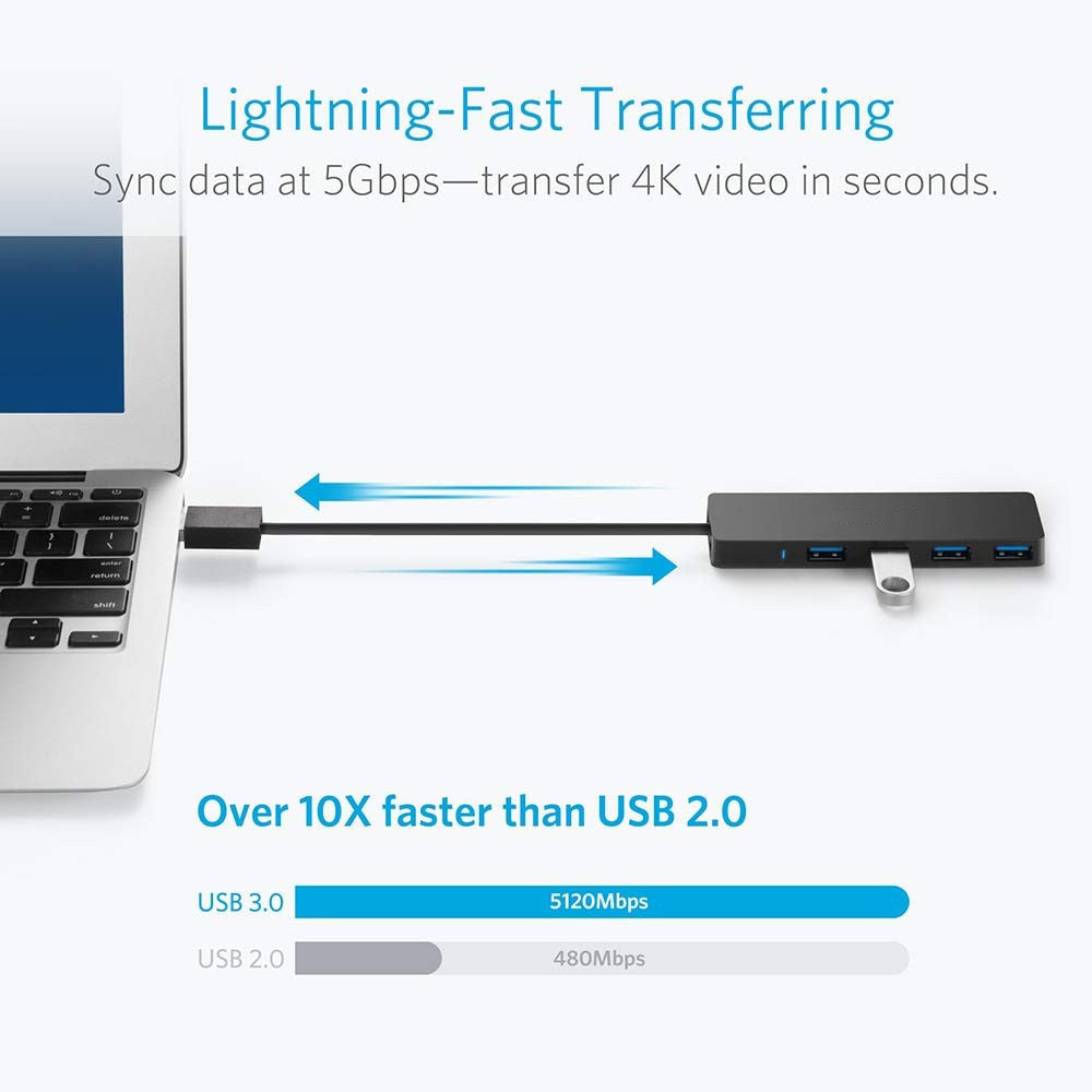 JMT-127050 4-Port USB 3.0 High-Speed Hub with Overload Protection and LED Status Indicator