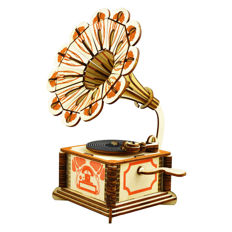 JMT-127882 Wooden 3D Gramophone Puzzle for Creative Fun - 15x15x22.2 cm