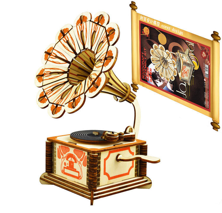 JMT-127882 Wooden 3D Gramophone Puzzle for Creative Fun - 15x15x22.2 cm