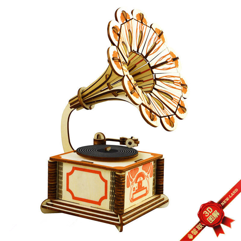 JMT-127882 Wooden 3D Gramophone Puzzle for Creative Fun - 15x15x22.2 cm
