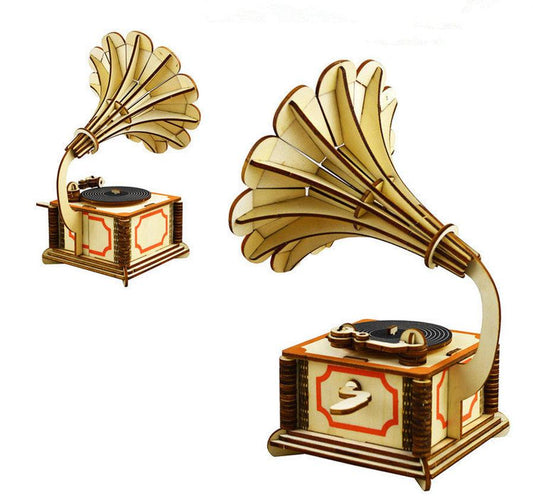 JMT-127882 Wooden 3D Gramophone Puzzle for Creative Fun - 15x15x22.2 cm