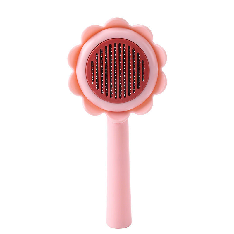 JMT-127946 Self-Cleaning Stainless Steel Cat and Dog Grooming Brush - Flower Shape Shedding Tool