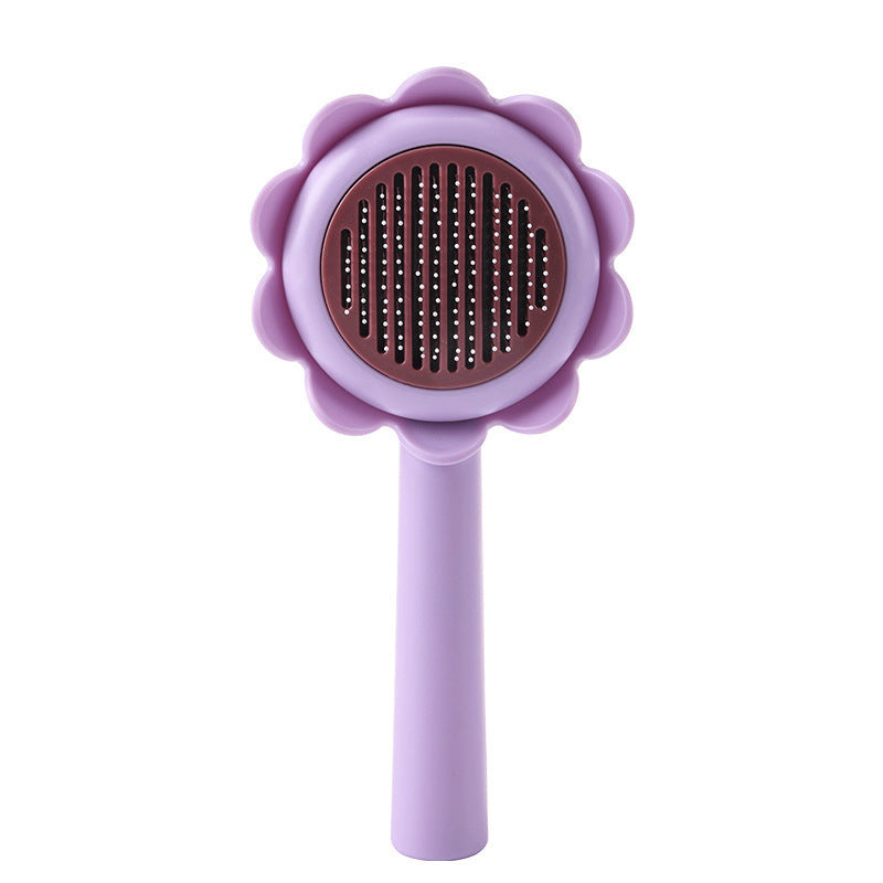 JMT-127946 Self-Cleaning Stainless Steel Cat and Dog Grooming Brush - Flower Shape Shedding Tool