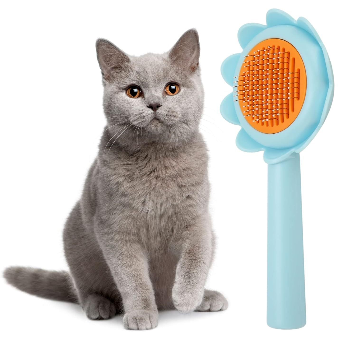 JMT-127946 Self-Cleaning Stainless Steel Cat and Dog Grooming Brush - Flower Shape Shedding Tool