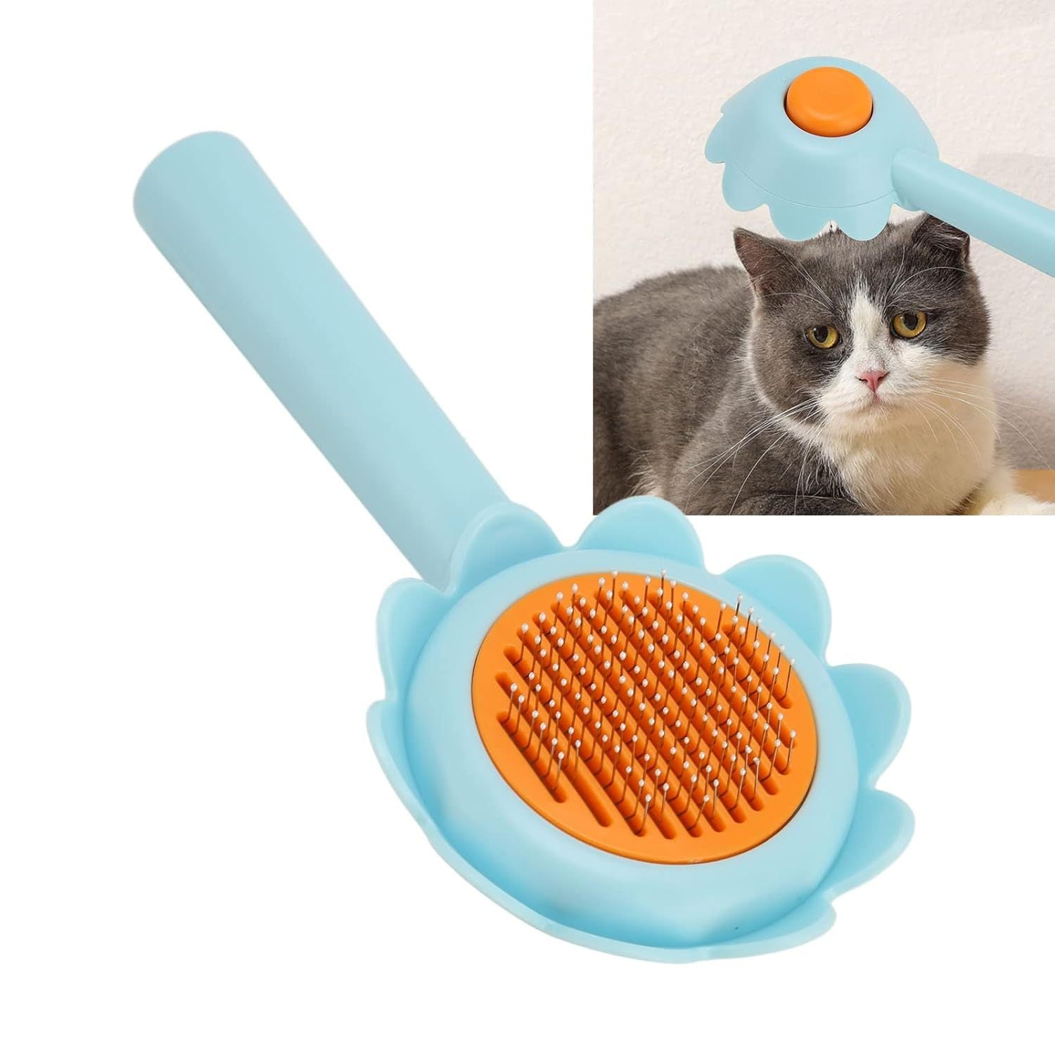 JMT-127946 Self-Cleaning Stainless Steel Cat and Dog Grooming Brush - Flower Shape Shedding Tool