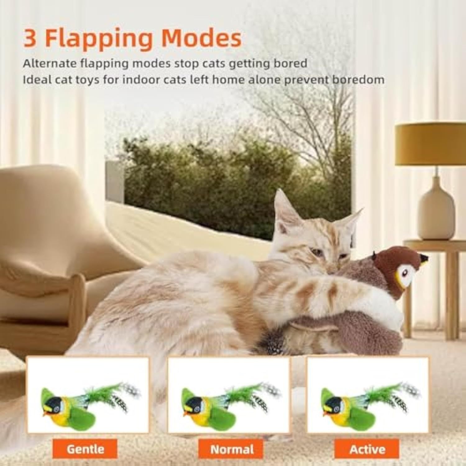 JMT-128010 Interactive Flapping Bird Cat Toy with Chirping Sound and Realistic Movement