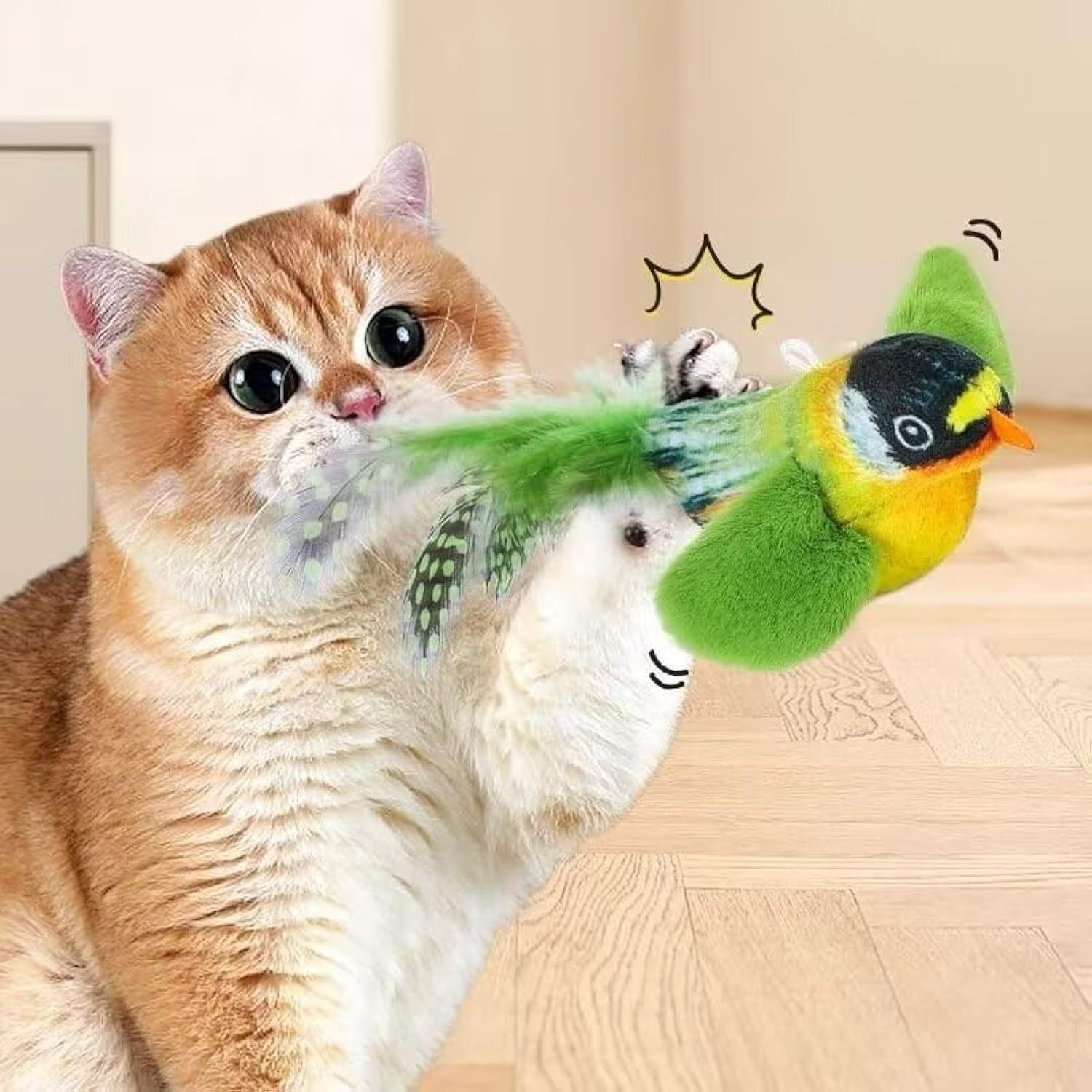 JMT-128010 Interactive Flapping Bird Cat Toy with Chirping Sound and Realistic Movement