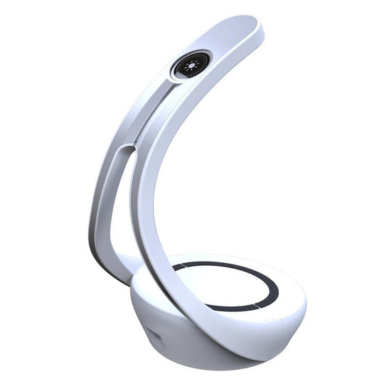 JMT-128202 Wireless Charging LED Desk Lamp with Bluetooth Speaker - Model HY1801D, Type-C Interface, White/Sardine Silver or White/Burgundy, Size 125x146x228mm