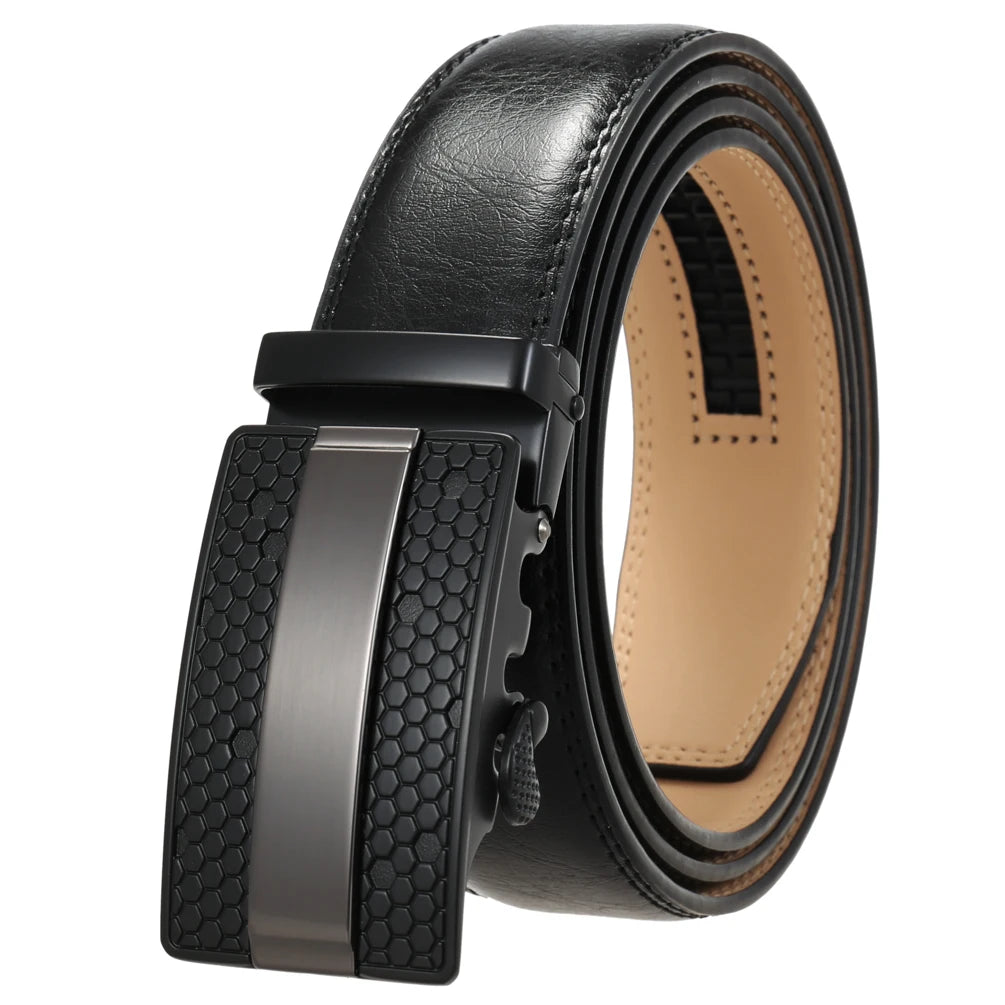 JMT-128458 Men's Leather Belt with Alloy Automatic Buckle - Custom Fit Design