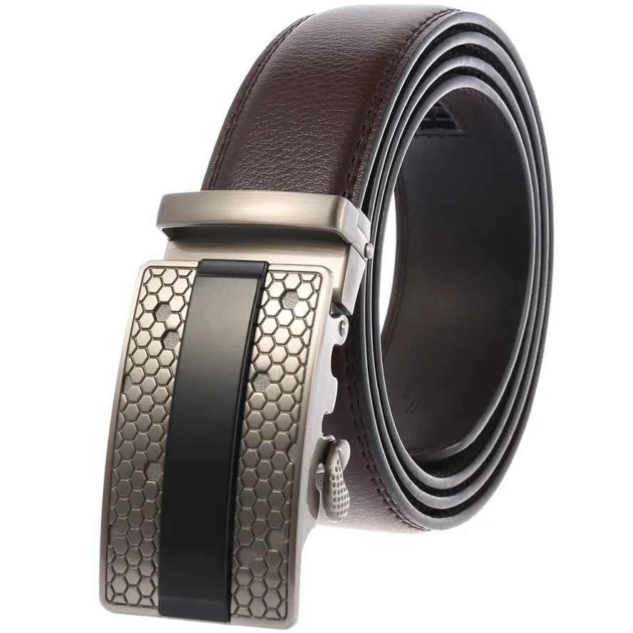 JMT-128458 Men's Leather Belt with Alloy Automatic Buckle - Custom Fit Design