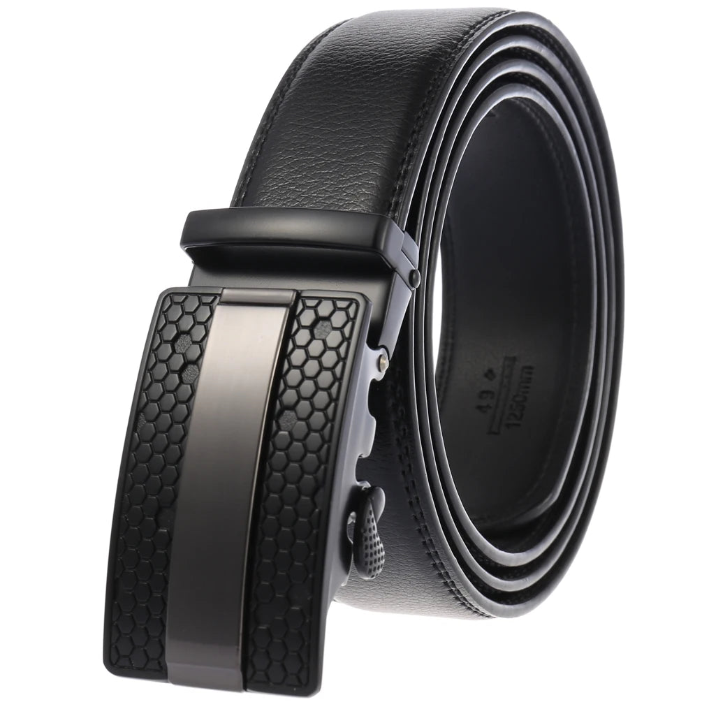 JMT-128458 Men's Leather Belt with Alloy Automatic Buckle - Custom Fit Design