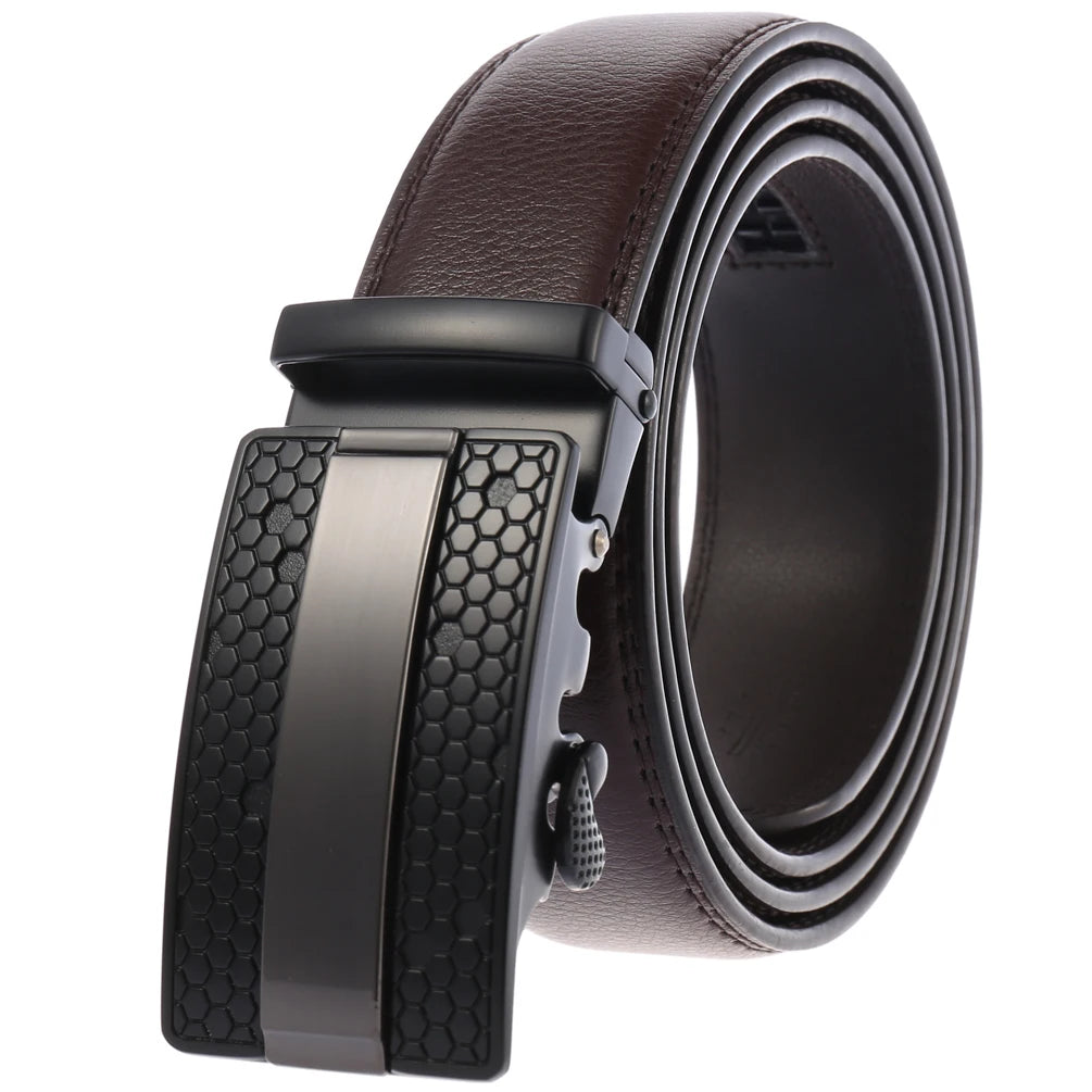 JMT-128458 Men's Leather Belt with Alloy Automatic Buckle - Custom Fit Design