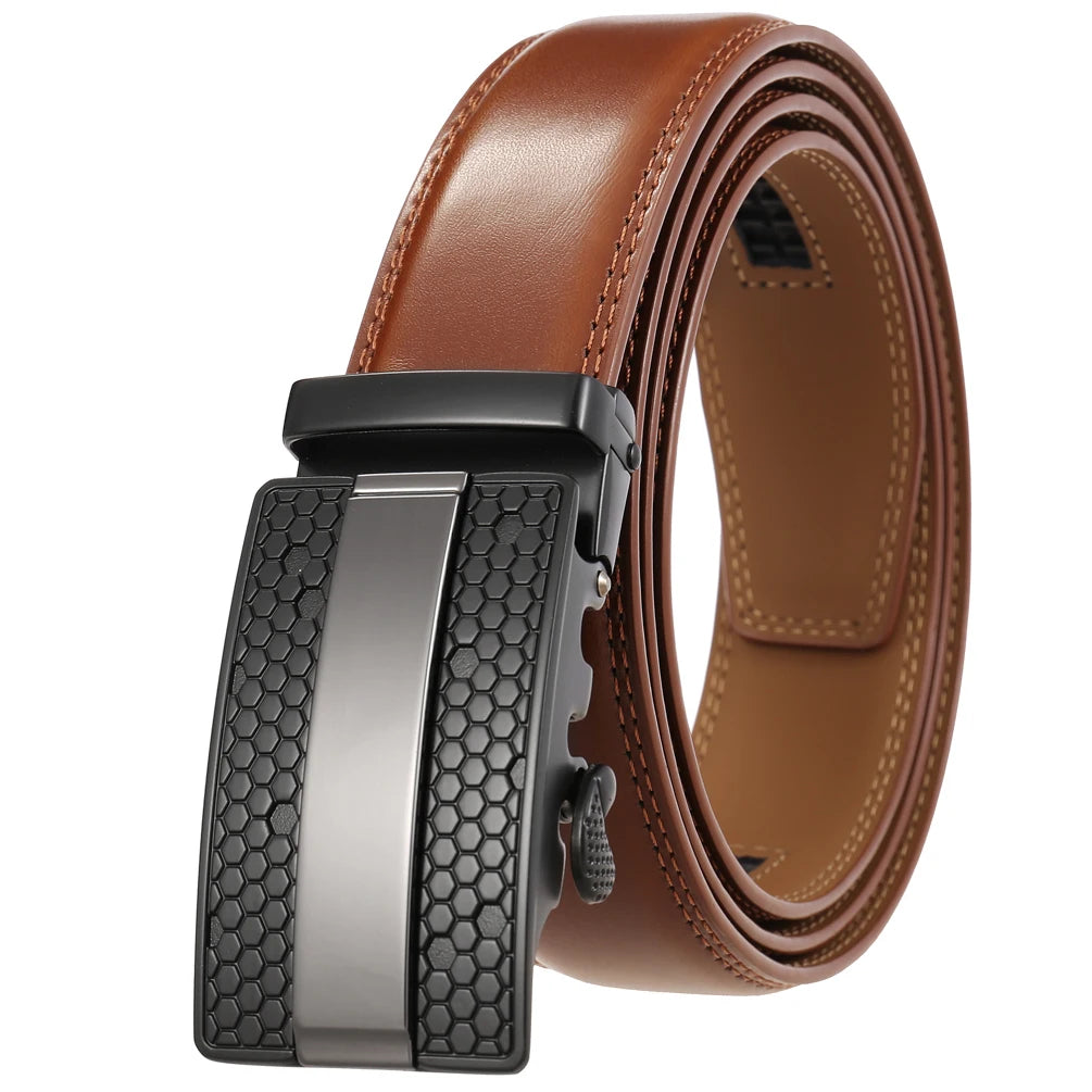 JMT-128458 Men's Leather Belt with Alloy Automatic Buckle - Custom Fit Design